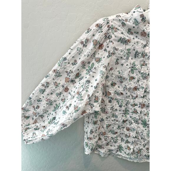 SOLITAIRE | White Floral Eyelet Embroidered Puff Sleeve Peasant Blouse | Small - Picture 2 of 7